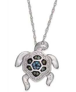Sterling Silver Necklace, Blue and Green Diamond Accent Turtle Pendant (1/10 ct. t.w.)   Necklaces   Jewelry & Watches