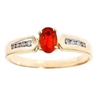 D'Yach 14k Gold Mexican Fire Opal and 1/8ct TDW Diamond Ring (G H, I1 I2) D'Yach Gemstone Rings