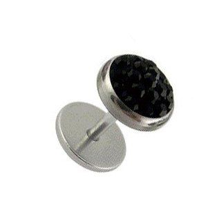Black Swarovski Crystal Discs Fake Earlobe Plug   Body Piercing & Jewelry by VOTREPIERCING   Size 1.2mm/16G   Length 06mm   Balls 07mm Earrings Jewelry