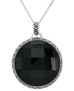 Genevieve & Grace Sterling Silver Necklace, Faceted Onyx (26 ct. t.w.) and Marcasite Round Pendant   Necklaces   Jewelry & Watches