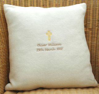 christening cushion by the alphabet gift shop