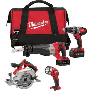 Milwaukee M18 Cordless Combo Kit — 4-Tool Set, 18 Volt, Model# 2694-24  Combination Power Tool Kits