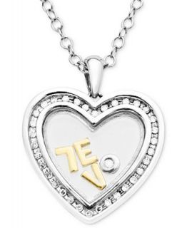 Diamond Pendant, 14k Gold and Sterling Silver Diamond Heart Pendant (1/8 ct. t.w.)   Necklaces   Jewelry & Watches