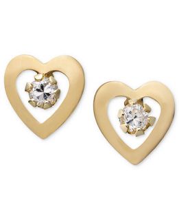 Childrens 14k Gold Earrings, Cubic Zirconia Accent Heart Studs   Earrings   Jewelry & Watches