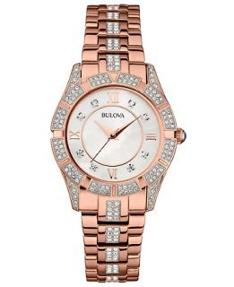 Bulova Womens Crystal Accent Rose Gold Tone Stainless Steel Bracelet Watch 37mm 98L197   Watches   Jewelry & Watches