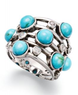 Genevieve & Grace Manufactured Turquoise (3 1/10 ct. t.w.) and Marcasite Oval Ring in Sterling Silver   Rings   Jewelry & Watches