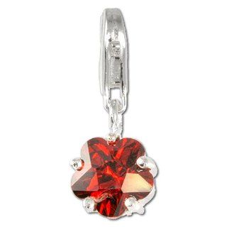 SilberDream Charm Zirkonia Flower crystal blackberry 925 Sterling Silver Charms Pendant with Lobster Clasp for Charms Bracelet, Necklace or Charms Carrier FC209R Clasp Style Charms Jewelry