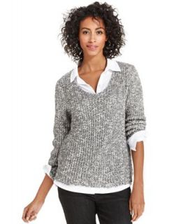 Eileen Fisher Sweater, Long Sleeve Marled Knit Scoop Neck   Sweaters   Women