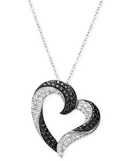 Diamond Heart Necklace, Sterling Silver White and Black Diamond Heart (1/2 ct. t.w.)   Necklaces   Jewelry & Watches