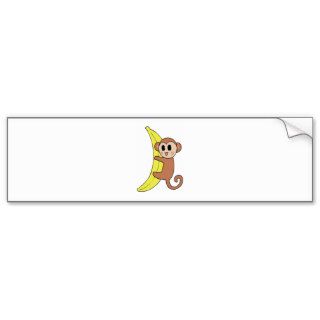 Monkey Banana Cute Cartoon Caricature Animals Bumper Stickers