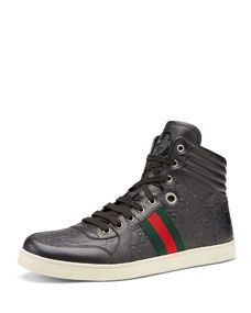 Gucci Coda Guccissima Leather High Top Sneaker, Black