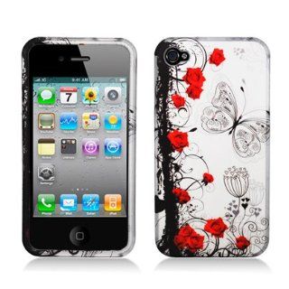 FOR APP IPHONE 4 RUBBER IMAGE, ROSE WITH BUTTERFLY Cell Phones & Accessories