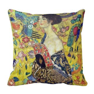 Lady with fan portrait symbolism by Klimt Throw Pillow