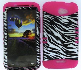 3 IN 1 HYBRID SILICONE COVER FOR HTC ONE X HARD CASE SOFT HOT PINK RUBBER SKIN ZEBRA MA TP206 S S720E KOOL KASE ROCKER CELL PHONE ACCESSORY EXCLUSIVE BY MANDMWIRELESS Cell Phones & Accessories