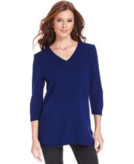 Karen Scott Petite Sweater, Three Quarter Sleeve Marled Knit High Low Tunic   Sweaters   Women