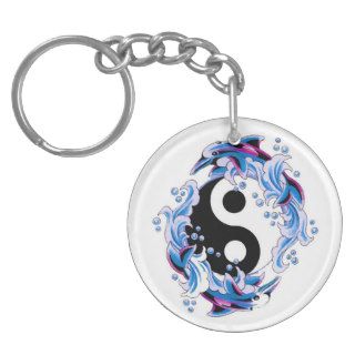 Cool cartoon tattoo symbol Yin Yang Dolphins Acrylic Keychain