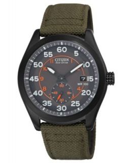 Citizen Mens Chronograph Eco Drive Military Green Nylon Pull Thru Strap Watch 45mm CA4098 14H   Watches   Jewelry & Watches