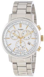 Timex Men's T2N5589J Dress Chrono White Dial Gold Tone Accents Stainless Steel Bracelet Watch Watches