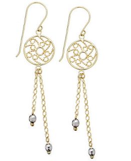 14k Yellow and White Gold Earrings, Two Tone Round Filigree Chain Drop Earrings   Earrings   Jewelry & Watches