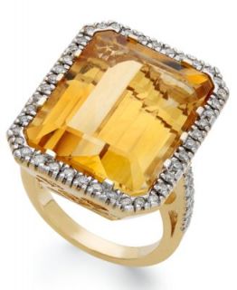 14k Gold Ring, Citrine (7 ct. t.w.) and Diamond (5/8 ct. t.w.) Cushion Cut Ring   Rings   Jewelry & Watches