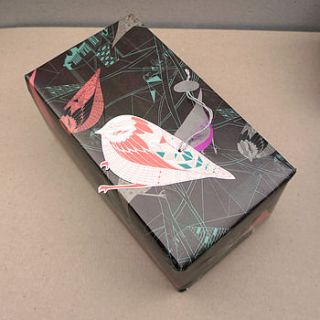 birds and geometric buildings wrapping paper by prism of starlings