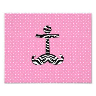 Funny Zebra Stripe Mustache Anchor Pink Polka Dots Photo Print