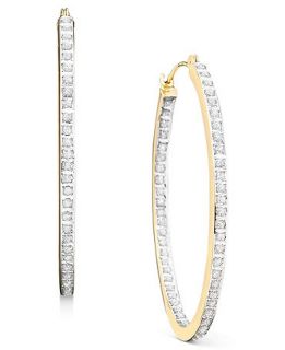 14k Gold Earrings, Diamond Accent Hoop Earrings   Earrings   Jewelry & Watches