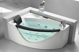 EAGO AM198 R 5 Feet Right Drain Rounded Modern Corner Whirlpool Bath Tub with Fixtures, Clear   Drop In Bathtubs  