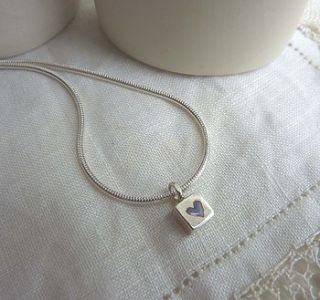 silver tiny square and heart necklace by alisonbaxterjewellery
