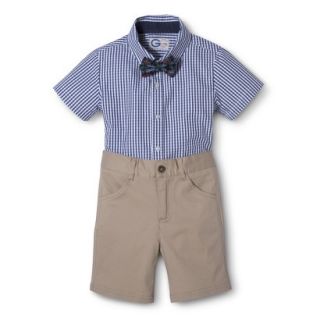 G Cutee Toddler Boys Short Sleeve Gingham Check Shirt and Short Set w/ Bowtie  