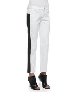 Flex Band Side Striped Jeans, White/Black   Faith Connexion