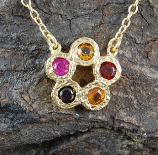 gold ruby mix five stones flower necklace by embers semi precious and gemstone designs
