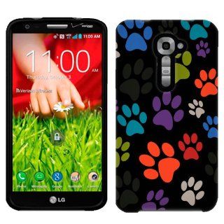 Verizon LG G2 Multi Dog Paws on Black Phone Case Cover Cell Phones & Accessories