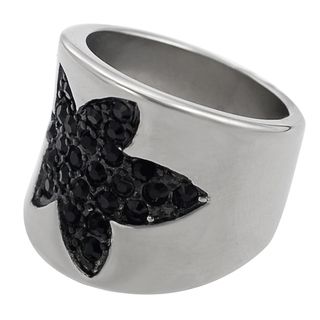 Journee Collection Stainless Steel Black CZ Maple Leaf Ring Journee Collection Fashion Rings