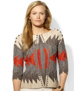Lauren Ralph Lauren Plus Size Three Quarter Sleeve Intarsia Knit Boat Neck Sweater   Sweaters   Plus Sizes