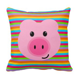 Cute Pink Pig Rainbow Stripes Pillow