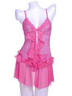 Anna Kaci S/M Fit Pink Sweet and Fresh Cascading Ruffle Front and Waist Negligee