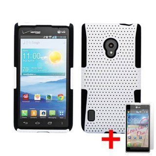 LG LUCID 2 VS870 WHITE BLACK PERFORATED RUBBER HYBRID COVER HARD GEL CASE + SCREEN PROTECTOR from [ACCESSORY ARENA] Cell Phones & Accessories