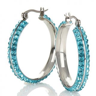 Stately Steel Crystal Hoop Earrings and Bangle Bracelet Set