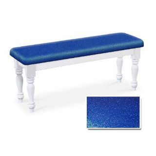 Wood Country Style White Farmhouse Dining Bench with Blue Glitter Vinyl Cushion   Dining Chairs