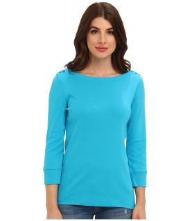 Jones New York 3/4 Sleeve Boat Neck w/ Buttons Womens Long Sleeve Pullover (Blue)