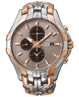 Seiko Mens Chronograph Solar Two Tone Stainless Steel Bracelet Watch 43mm SSC250   Watches   Jewelry & Watches