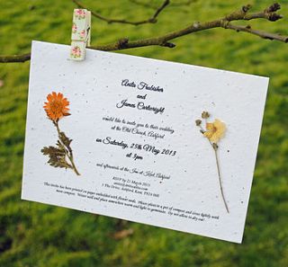 personalised plantable paper wedding invite by wildflower favours