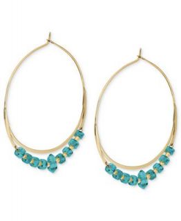 Michael Kors Gold Tone Semi Precious Turquoise Bead Whisper Hoop Earrings   Fashion Jewelry   Jewelry & Watches
