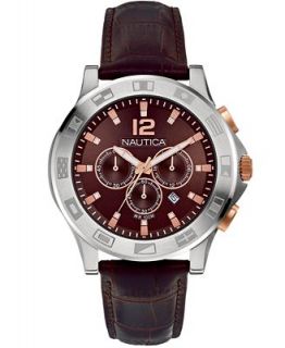 Nautica Watch, Mens Chronograph Brown Croco Leather Strap 46mm N22620G   Watches   Jewelry & Watches