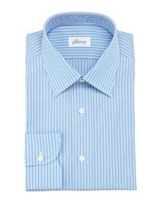 Brioni Striped Dress Shirt, Blue/White