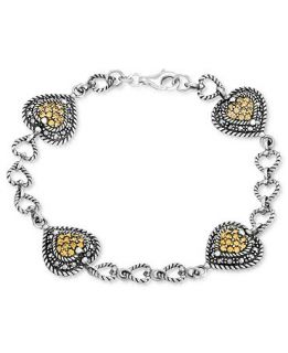 Genevieve & Grace Sterling Silver Bracelet, Marcasite and Champagne Crystal Heart Link Bracelet   Bracelets   Jewelry & Watches