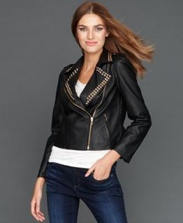 INC International Concepts Jacket, Faux Leather Studded Moto   Jackets & Blazers   Women