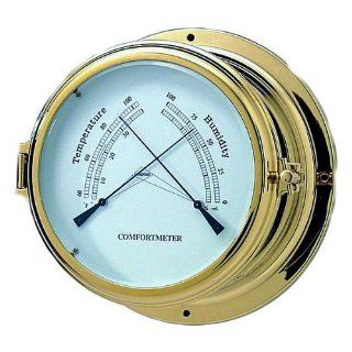 Nautical Thermometer Hygrometer in Solid Brass   Boat Clocks And Barometers