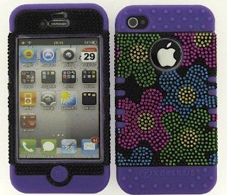 3 IN 1 HYBRID SILICONE COVER FOR APPLE IPHONE 4 4S HARD CASE SOFT LIGHT PURPLE RUBBER SKIN FLOWERS LP FD184 KOOL KASE ROCKER CELL PHONE ACCESSORY EXCLUSIVE BY MANDMWIRELESS Cell Phones & Accessories